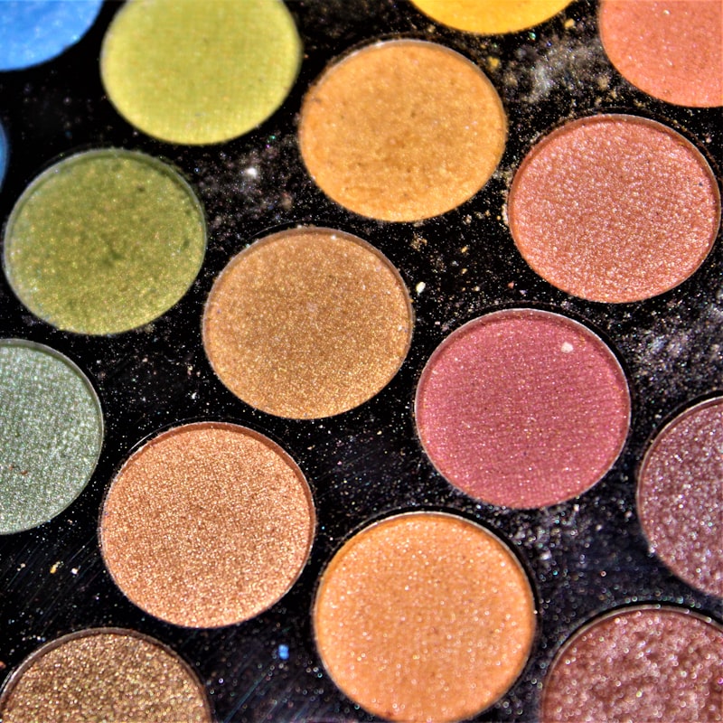 Macro shot of a colourful eyeshadow palette