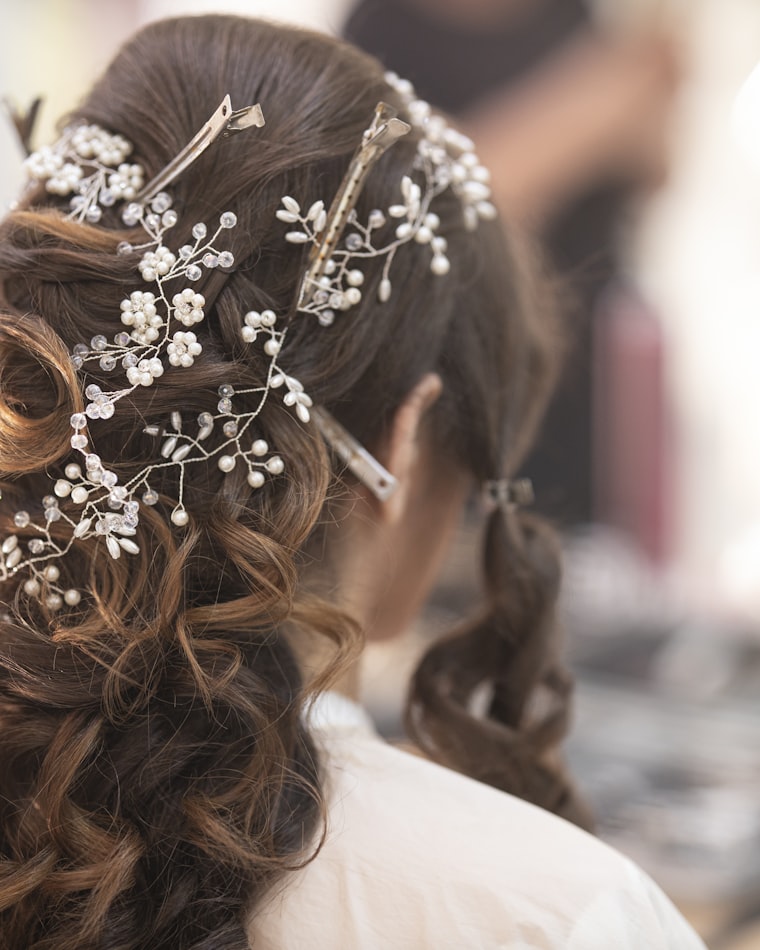 Bridal hair with delicate floral pins